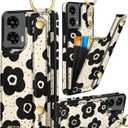 Petitian for Moto G 5G 2024 Case with Wallet - Women Girls Cute Girly Aesthetic Unique Design Leather Credit Card Holder Cardholder Stand Wristband for Motorola G 5G 2024, Black Flower