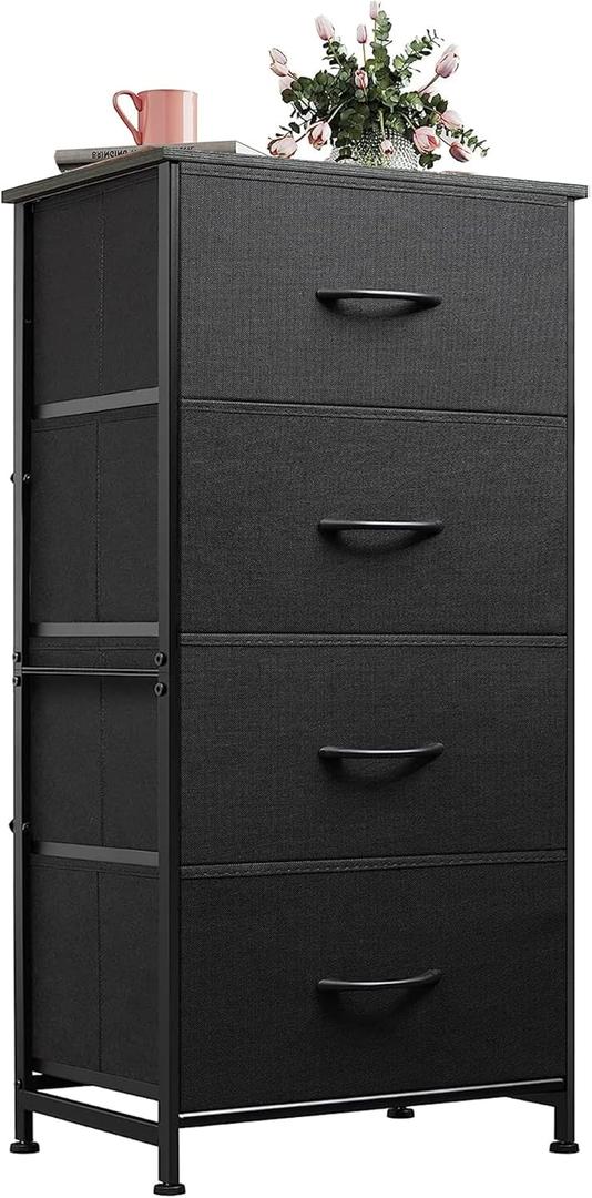 WLIVE Dresser with 4 Drawers, Fabric Storage Tower, Organizer Unit for Bedroom, Hallway, Entryway, Closets, Sturdy Steel Frame, Wood Top, Easy Pull Handle, Charcoal Black