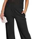 ANRABESS Women Two Piece Outfits Crochet Sheer Knit Sweater Top Wide Leg Pants Lounge Matching Sets Sweatsuit Travel Clothes (S)