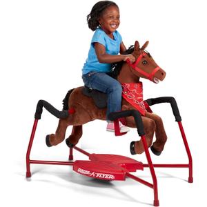 Radio Flyer Chestnut Interactive Riding Horse, For Ages 2-6, Plush Spring Rocking Horse, 3 Riding Levels, EZ Climb Step, Safety Straps, Spring Covers, Accessories, 60 lb Capacity, Toddler Ride On Toys