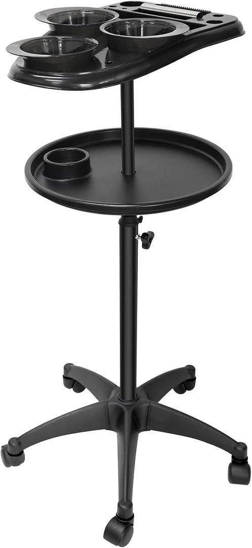 Salon Tray on Wheels, Professional Hair Dyeing Stations with 3 Bowls, Barber Hairstylist and Coloring Rolling Carts, Hairdressers Tools Double Tray for Salon Home Use