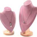 2 Pack of Solid wood props portrait model chain and long necklace display props, jewelry retail store counter model necklace pendant jewelry stand rack for vender selling (pink, 2 Pack (M+L))