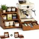 Coffee Station Organizer with K Cup Holder Drawer for Countertop, Coffee Tea Bar Accessories Office Corner Stand Station, 28 Pods Holder Drawer 3-Tier Trapezoidal Wooden Syrup Organizer Rack