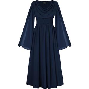 Scarlet Darkness Women Renaissance Dress Split Bell Sleeve Cowl Neck Peasant Medieval Dress (X-Large)