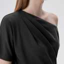 SUUKSESS Off the Shoulder Tops for Women Short Sleeve Asymmetrical Top Trendy Summer Going Out T-Shirts (Black, S)