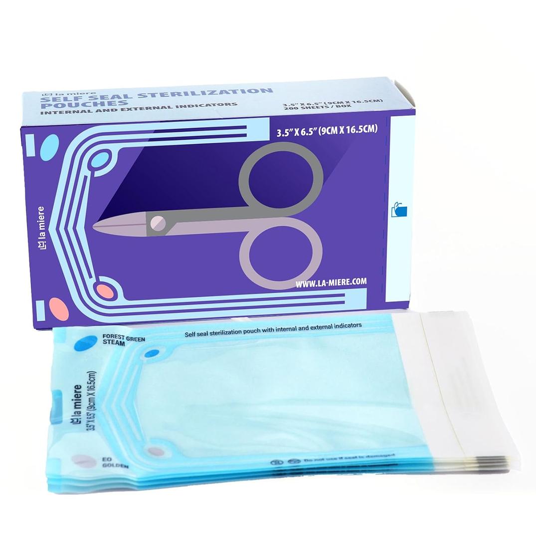 LA MIERE 2000P 3.5" X 6.5" Self Sterilization Pouches for Dental Offices, Autoclave Pouch 2000 Pouches, 10 Boxes (3.5"X6.5")