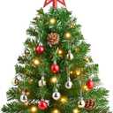 Joiedomi 24"/2FT Mini Christmas Tree Tabletop Set with Clear LED Lights, Artificial Mini Christmas Tree with Star Treetop and Hanging Ornaments, Best DIY Xmas Decorations