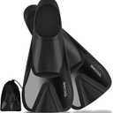 WACOOL Adult Short Light Full Foot Pocket Travel Size Fins Short Blade Fins Flippers for Snorkeling Diving Scuba or Swimming Training (Medium, Black)