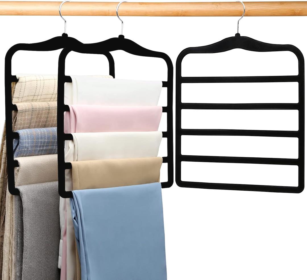 Closet Organizers and Storage,3 Pack Organization and Storage Pants-Hangers-Space-Saving,Velvet Hanger for Dorm Room for College Students Girls Boys Guys Hanging Jean Scarf (Large, Black)