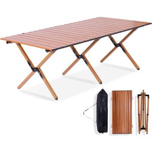Camping Table Folding, 132 lbs Capacity & 11 lbs Lightweight, 45.5x23.2 Inch Portable Roll Up Low Picnic Table with Carry Bag for 4-6 Person, Beach, Backyard, BBQ, Camping (Wood Grain-foldable)