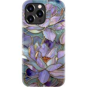 for iPhone 16 Pro Max Case - Wireless Charging Compatible - Dual-Layer Hard Shell + Silicone Cover - Shockproof Protective Phone Case with Stylish Designs for Women - Abstract Lotus