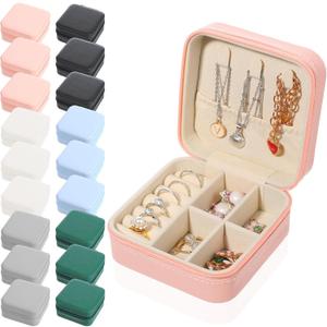 18 Pcs Travel Jewelry Case, 3.9 x 3.9 x 1.96 Inch Small Jewelry Storage Box PU Leather Portable Earring Organizer Box for Jewellery, Ring, Earring, Necklace (6 Colors)