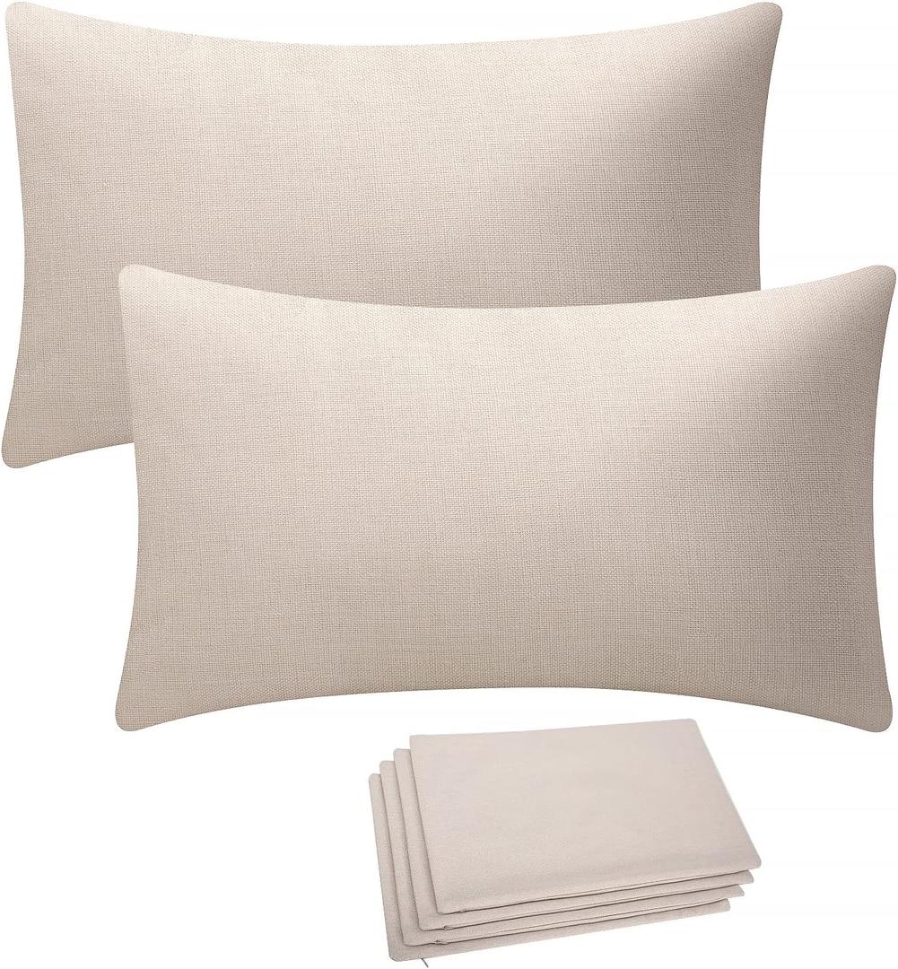 Lumbar Pillow Covers Blank 12x20 Inch Bulk Plain Pillow Case for Sublimation Decoration HTV Heat Transfer Vinyl Set of 4 Beige Linen