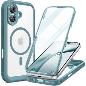 Miracase for iPhone 17 Case 6.3'', Full-Body Military Grade Drop Protection Outdoor Phone case with Built-in Glass Screen &Camera Control,Easy Installation,No Gap,Compatible with MagSafe, Green