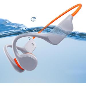 Bone Conducting Headphones, IPX8 Waterproof Swimming Headphones with 32G Memory, Bluetooth 5.3 Open Ear Sports Headphones with Mic Wireless for Running, Swimming, Cycling Workout (Orange)