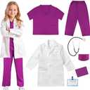 COTATERO Doctor Scrubs Costume for Kids With Stethoscope Lab Coat Career Day Costume Doctor Dress Up For Boys Girls Size 150