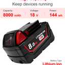 8Ah Replacement Battery for Milwaukee 18V Battery Compatible with Milwaukee 18V Power Tools