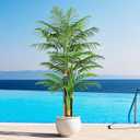 Keeplush 7ft Tall Triple Golden Cane Palm Artificial Tree Large Tropical Palm Tree UV Resistant Fake Plant in Pot for Indoor Outdoor Big House Living Room Outside Patio Office Home Decor 1Pack