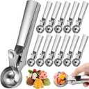Hushee 12 Pcs Ice Cream Scoop Bulk Stainless Steel Ice Cream Scooper with Trigger Heavy Duty Trigger Release Icecream Cookie Dough Scoop Spoons Dishwasher Safe for Frozen Yogurt Muffin DIY(1.97 Inch)