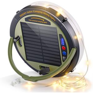 OGERY Solar Camping String Lights, 5400mAh/ 49.2FT/ 11 Modes Rechargeable Camping Lights Outdoor/Indoor, 4-in-1 Quick Storage Fairy Tent Lights Portable LED Lamp for Patio Yard Party Decor Essentials (Green)