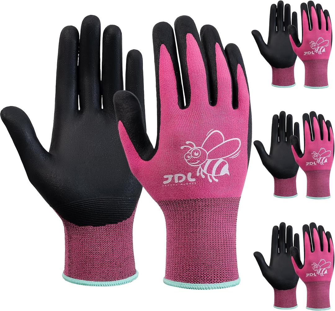 JDL 3 Pairs Nylon Nitrile Coated Gardening Gloves for Women, Touchscreen Yard Garden Gloves, Breathable Safety Work Gloves with Grip, Pink, Small