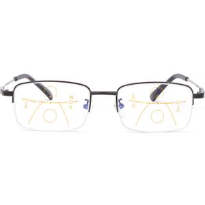 LJIMI Progressive Multifocus Presbyopic Reading Glasses Blue Light Blocking Half Frame Titanium Alloy No Line Multifocal UV Protection Computer Readers for Men and Women Eyeglasses Anti Glare Eyewear