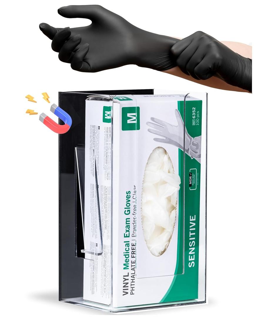 Magnetic Glove Box Holder - Wall Mount Clear Magnetic Dispenser for Gloves, Tissues, Face Masks - for Refrigerator or Toolbox in Medical, Commercial & Industrial Work Shop, Office, Truck