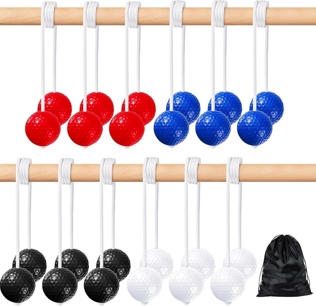 Lenwen 12 Pack Ladder Ball Outdoor Game Ladder Toss Balls Replacement Bolas with Storage Bag for Toss Match Yard Lawn Golf Game, 4 Colors (Red, Blue, Black, White)