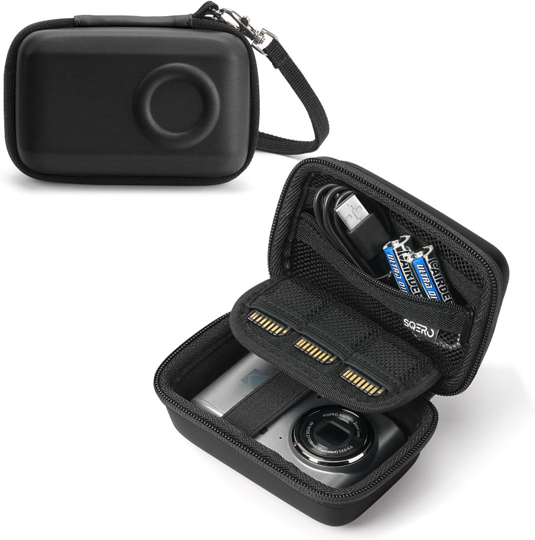 Digital Camera Case for KODAK PIXPRO FZ45 FZ55 & CAMKORY 1080P - Compact Travel Bag with 3 SD Card Slots, Small Lightweight Pouch, Cute Gifts for Adults Kids (black)