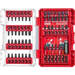 Geinxurn 49Pieces Impact Screwdriver Bits Set, Magnetic S2 Steel Phillips/Slotted/Square/Torx Insert Power Bits Tips, Impact Bit Holder with Red Storage Box Case