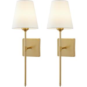 Wall Sconces Sets of 2, White Fabric Shades Wall Sconces, Hardwired Retro Industrial Wall Lamps, Bathroom Vanity Sconces Wall Lighting, Wall Mounted Lamps for Bedroom Living Room Kitchen Mirror (Gold)