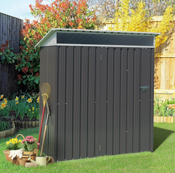 Vongrasig 5 x 3 x 6 FT Outdoor Storage Shed Clearance, Metal Garden Shed with Large Window and Lockable Door, Anti-Corrosion Waterproof Tool Shed for Backyard Patio, Lawn (Dark Gray)