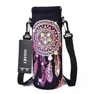 AMARY 500ML Neoprene Water Bottle Carrier Bag with Adjustable Shoulder Strap, Insulated Water Bottle Cover for Stainless Steel/ Glass/ Plastic Bottles 16.9OZ (Dreamcatcher)