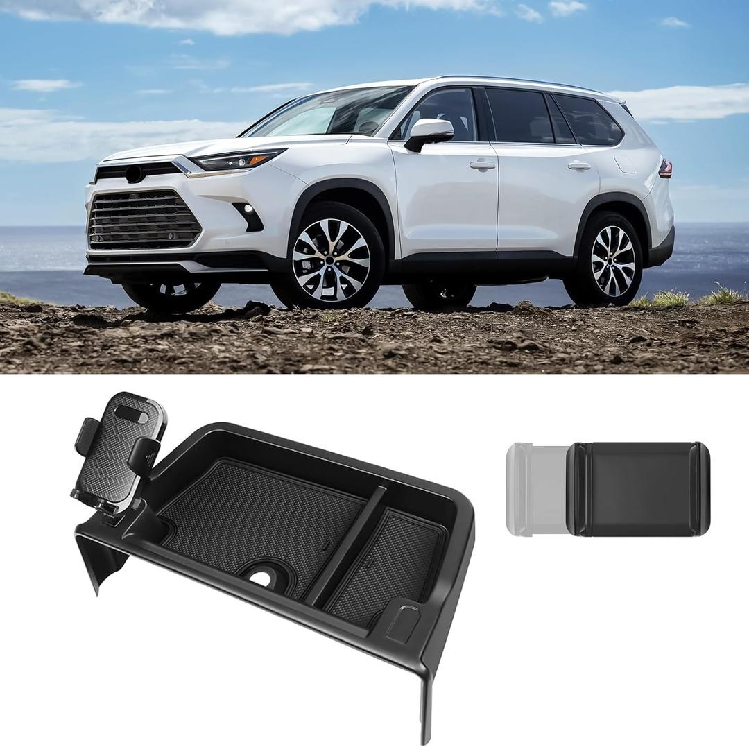 BlBLOZ Dashboard Organizer for Toyota Grand Highlander 2024 2025 2026 Accessories Center Console Dashboard Behind-Screen Storage Box Tray Phone Holder Mount