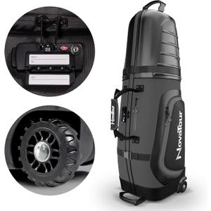Golf Travel Bag for Airlines: Hard Case Top, Waterproof Zippers, 1680D Oxford Fabric, Built-in TSA Lock, Oversized Tank Wheels, Lightweight, Easy to Maneuver  Maximum Club Protection (Titanium Grey)