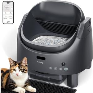 Automatic Litter Box Self Cleaning, FeelNeedy Open-Top Smart Cat Litter Box with App Control, Odor-Control Safety Sensor Design for 1-3 Cats, Includes Waste Bags