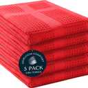 100% Cotton Kitchen Towels, 16"x26", 5 Pack, Waffle Weave, Absorbent, Fast Drying Dishcloth Set for Cleaning, Hand Towels, Dish Rags, Wash Cloth, Durable, Machine Washable, Red