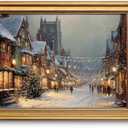 VIYYIEA Vintage Gold Framed Wall Art for Living Room, Christmas Canvas Prints Home Decor, Oil Painting Picture, Bedroom Wall Decor Gifts for Friends or Family -【A Cold Snowy Night】-(16L x 12W)