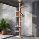 Floor to Ceiling cat Tree - Adjustable Height (95-98in,104.3-108.2in)- with Width 4.33 in Scratching Post,Cat Hammock,Fully Wrapped with sisal Rope - Heavy Duty cat Tree.(Holds 110 lbs) (Wood Color)