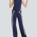 Casly Lamiit Womens 2 Piece Lounge Set Stripes Travel Outfits Sweatsuit Mock Neck Tank Top Wide Leg Pants Casual Activewear (L)