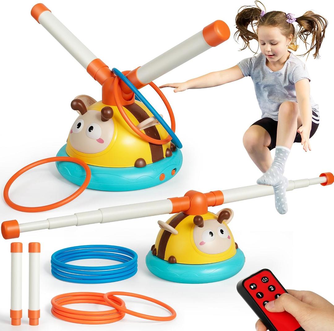 Billeeit 2-in-1 Musical Jump and Toss Ring Game Toy, Indoor and Outside Jump Toy for Kids Ages 4-8 and Toddler 1-3, 3-5, Christmas Boys and Girls Birthday Gift w/4 Speeds and Remote Control