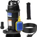 1.6HP Submersible Sump Pump, Automatic ON/OFF, 6300 GPH High Flow, 36ft Max Head, for Dirty Water Removal, Flooded Basement, Swimming Pool Cover, Hot Tubs, Lightweight Aluminum (1.6HP/36FT)