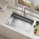Large Sink Protector for Kitchen Sink,Stainless Steel Sink Rack 28.8" X 14.8",Sink Grate with Side Drain(Left or Right Both OK),Metal Sink Grid for Bottom of Sink for Single Bowl,1 Pack, 28.8"L14.8"W