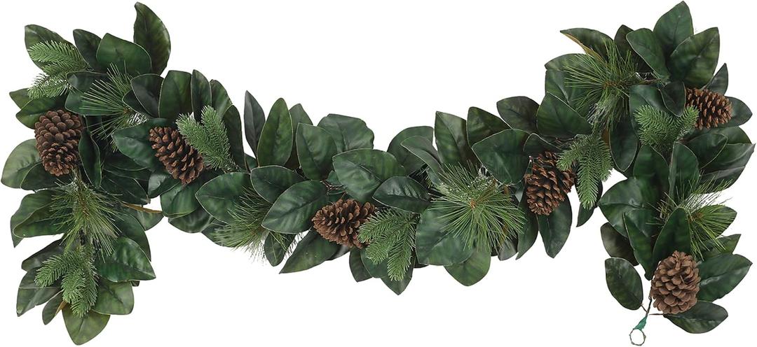 Puleo International 6 ft x 9" Garland with Magnolia Leaves & Pine Cones Puleo International 6 ft x 9" Garland with Magnolia Leaves & Pine Cones