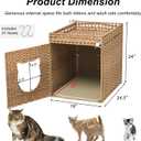 Handwoven Rattan Cat Litter Box Enclosure for Large Litter Box, Includes 1 Litter Mat & 2 S-Hook Attachments, Furniture-Grade Hidden House for Living Room, Bedroom, 24.6"x24"x19.88", Natural