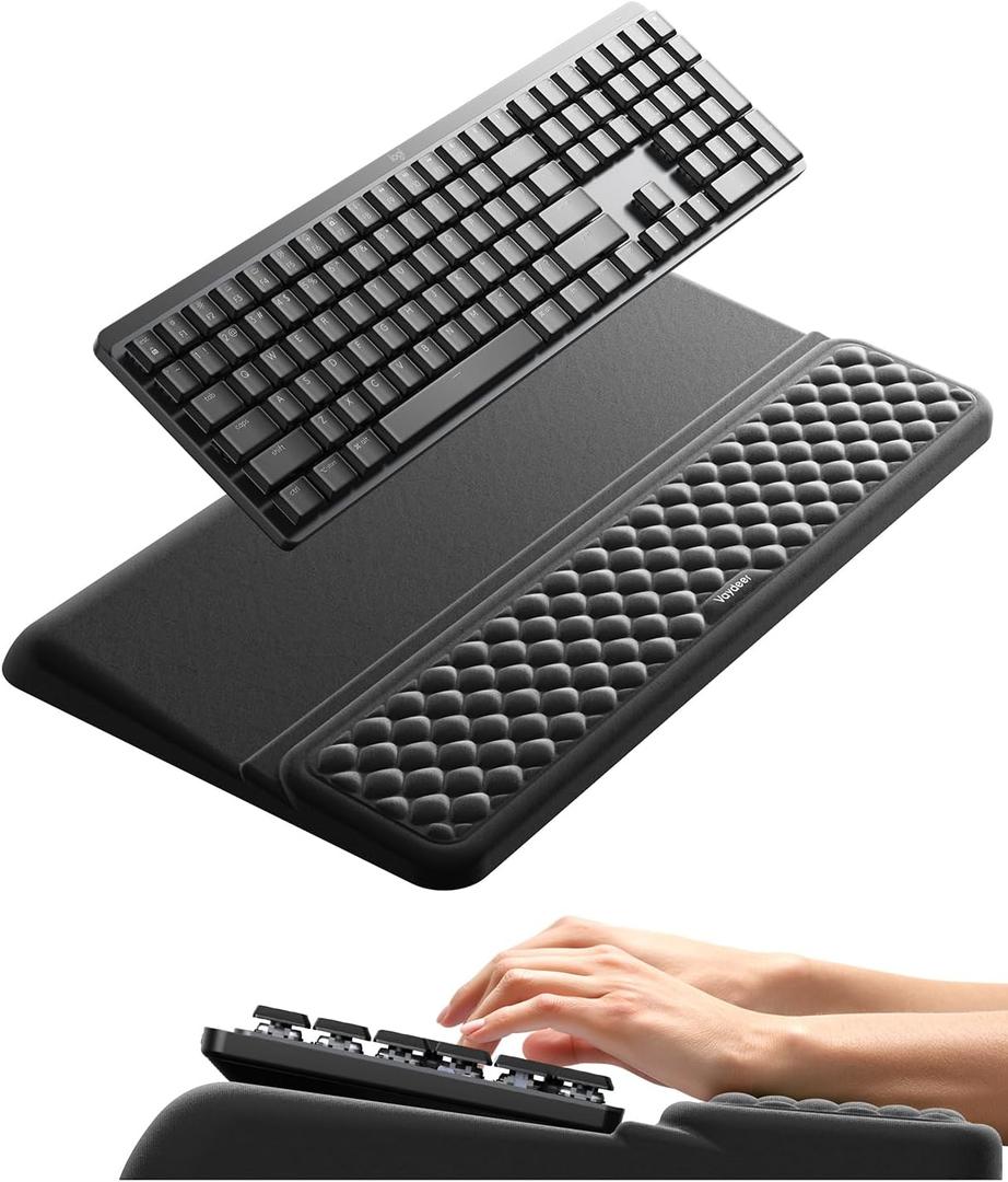 Vaydeer Wrist Rest with Keyboard Stand, Computer Wrist Support Pad, Ergonomic Keyboard Riser Holder Lifter Tray with Wrist Pad, Soft Memory Foam Desk Cushion, Palm Hand Typing for Office Home School (Black)
