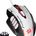 Redragon M908 Impact RGB MMO Gaming Mouse, Optical Wired Ergonomic Mouse with Max 24,000 DPI, High Precision, 18 Programmable Macro Shortcuts, Comfort Grip, Black & White