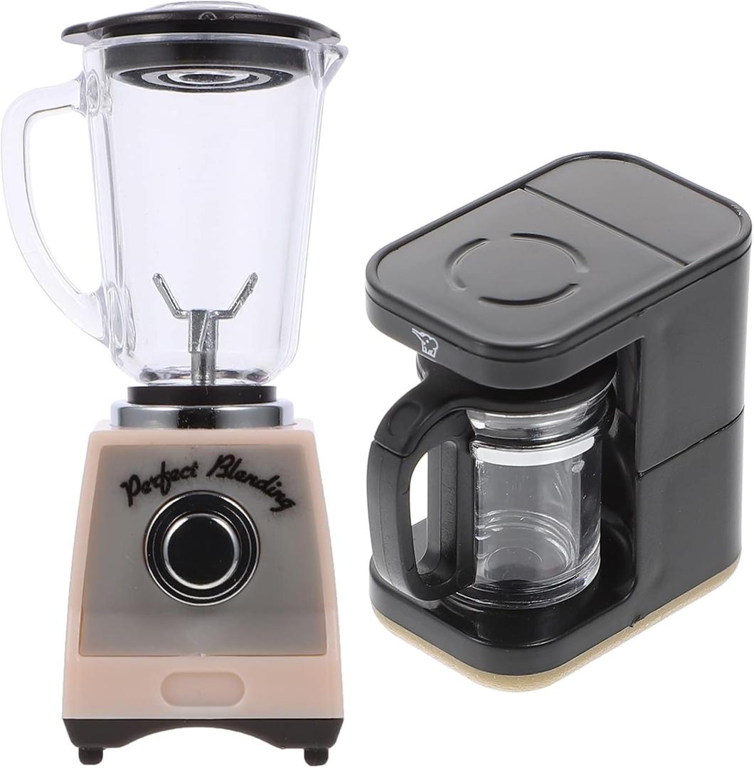 LUOZZY Mini Blender Toy & Coffee Machine Model 1: 12 Miniature Dollhouse Kitchen Accessories Coffee Pot Blender Toy for Kids Pretend Play - Black