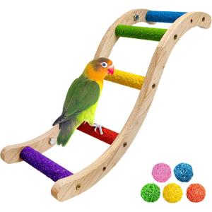 Hamiledyi Nature Wooden Bird Ladder Pet Parrots Climb Bridge Exercise Stands for Parakeet Climbing Chewing Bridge Bird Cage Accessories for Cockatiel Parakeet Lovebirds Budgie