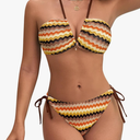 Blooming Jelly Women's Bikini Sets Sexy Two Piece Swimsuit Cheeky Colorblock Stripes String Mid Rise Bathing Suit Size M